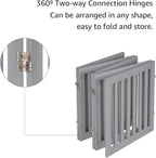unipaws 24”H Free Standing Pet Gate for Dog Cat, 100”Wide Wooden Dog Gates | Foldable Pet Fence for Doorway, Stairs, Step, Expandable Doggy Barrier, Indoor Use