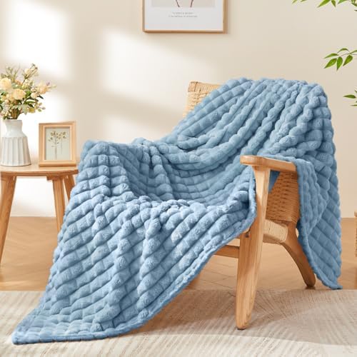 BEDELITE 3D Checked Blue Fleece Throw Blanket for Couch, 50x60 Inches by BEDELITE