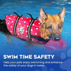 Dog Life Jacket - Swimming Vest for Dogs, Adjustable, Reflective, Comfortable, Multiple Colors, Patterns, XX-Small to Extra Large Dog Swim Vest with Handle (Pink Polka Dot, Large)