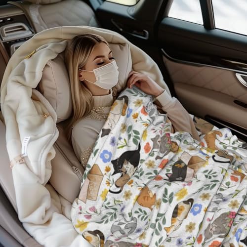 Cute Cat Throw Blanket, Super Soft Fuzzy Fleece Blanket for Women Men, Cozy Lightweight Blankets for Bedroom Couch Sofa, Gifts for Cat Lovers 80"x60" - Image 3