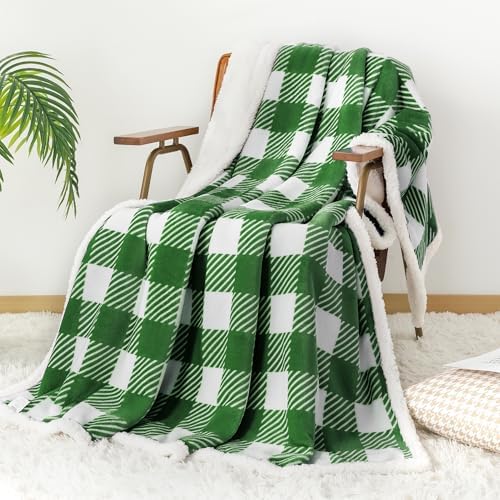 Touchat Sherpa Plaid Twin Blanket 60" X 70", Fuzzy Fluffy Soft Cozy Throw Blanket, Twin Size Plush Fleece Flannel Plush Microfiber Blanket for Couch Bed Sofa (GreenWhite) - Image 5