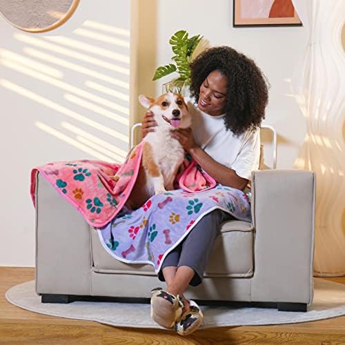 Luciphia 1 Pack 3 Blankets Fluffy Premium Fleece Pet Blanket Flannel Paw Bone Printed Throw for Dog Cat(Small 23x16'', Purple/Pink/White) - Image 3