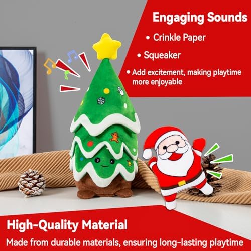 Christmas Dog Toy, Squeaky Crinkle Xmas Tree and Santa - Image 3