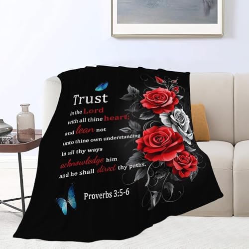 Christian Blanket Bible Verse Throw Blanket Red Rose Inspirational Religious Spiritual Gifts for Girls Boys Kids Adults Women Men Soft Cozy Plush Fluffy Fuzzy Fleece Blanket Decor 50''X60'' - Image 5