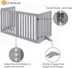 unipaws 24”H Free Standing Pet Gate for Dog Cat, 80”Wide Wooden Dog Gates | Foldable Pet Fence for Doorway, Stairs, Step, Expandable Doggy Barrier, Indoor Use