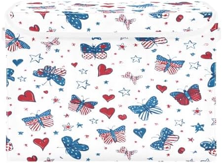 Bolaz Storage Bins with Lids and Handles,Butterfly Flag Stars Pattern Storage Box Basket with Cover Collapsible Organizer Containers for Home Closet, Shelves - Image 2