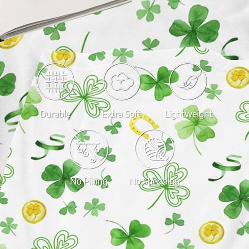 St. Patrick's Day Shamrock Throw Blanket, Ireland Greens Clovers Gold Coin Horseshoe Flannel Blanket, Soft Lightweight Warm Fleece Blanket for Sofa Chair Couch, 30 x 40 Inch - Image 3