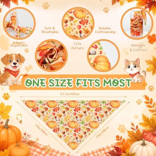 200 Pcs Fall & Thanksgiving Dog Bandanas Bulk with Holiday Sayings, Washable Adjustable Pet Triangle Scarf Bibs, Autumn Grooming Accessories for Small Medium Large Dogs Cats Costume Decor - Image 4