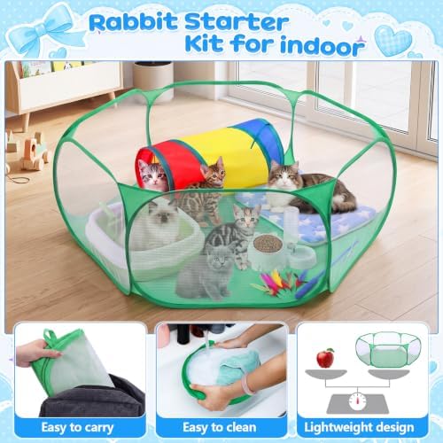 13 Pcs Kitten Starter Kit with Playpen Litter Box Feeder, Green - Image 4