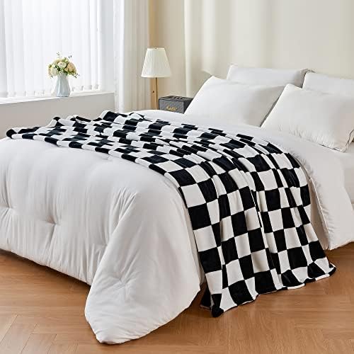 BEDELITE Checkered Fleece Throw Blanket for Couch, Black & White, 50"x60" - Image 3