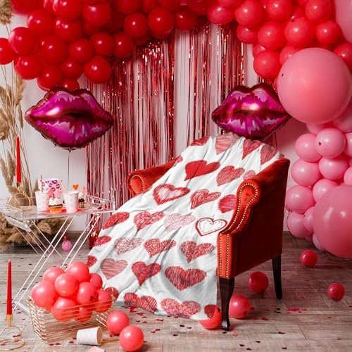 Valentine's Day Love Hearts Throw Blanket, Soft Lightweight Flannel Blanket, Wedding Anniversary Birthday Gifts for Girlfriend Wife, Anti-Pilling Blankets for Bed Sofa Couch Chair, 60 x 80 Inch - Image 4