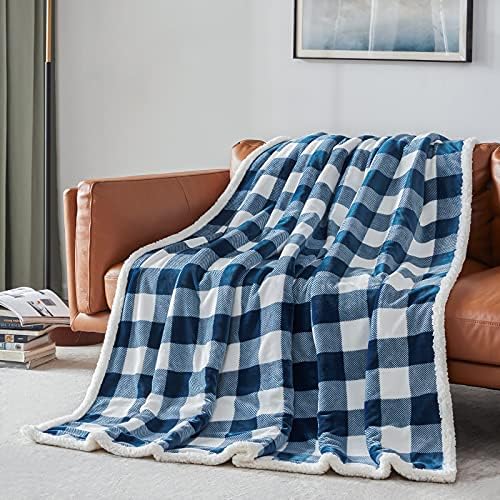 Touchat Sherpa Plaid Twin Blanket 60" X 70", Fuzzy Fluffy Soft Cozy Throw Blanket, Twin Size Plush Fleece Flannel Plush Microfiber Blanket for Couch Bed Sofa (Navy) - Image 2