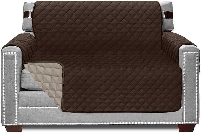 Sofa Shield® Couch Armchair Covers for Dogs, Reversible Furniture Protector with Strap, Stain and Tear Resistant Cushion Cover, 48 inch Seat, Machine Washable Slipcover Pets, Cats, Chocolate Beige