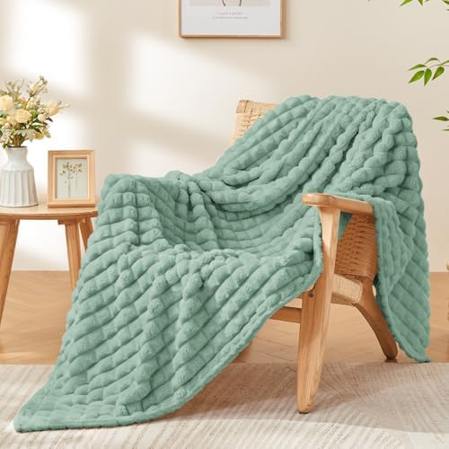 BEDELITE Sage Green Checked Fleece Twin Throw Blanket for Bed, 60x80 Inch by BEDELITE