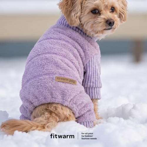 Fitwarm Spliced Dog Flecce Pajamas, Fuzzy Winter Clothes for Small Dogs Boy, Girl, Cozy Pet Coat, Purple, XXL - Image 4