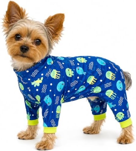 Dog Pajamas for Small Dogs, Soft Stretch Dog Onesie, Lightweight Puppy Pajamas, Blue Jellyfish Print Recovery Suit Small (5-10lb) by WelcometothePAWPRINTPAL