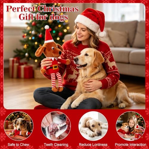 IOKHEIRA Christmas Elf Squeaky Plush Dog Toys,Stuffed Chew Toy, Interactive Holiday Tug & Fetch Toy for Puppy Small Medium Large Dogs,Christmas Dog Gifts - Image 4