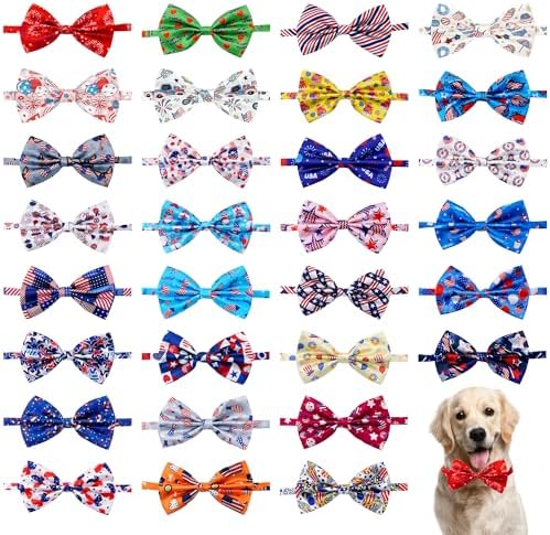 4th of July Dog Bow Ties Bulk for Large Dogs 30 Pack 5.1"*3.1" L by Bestwishforyou