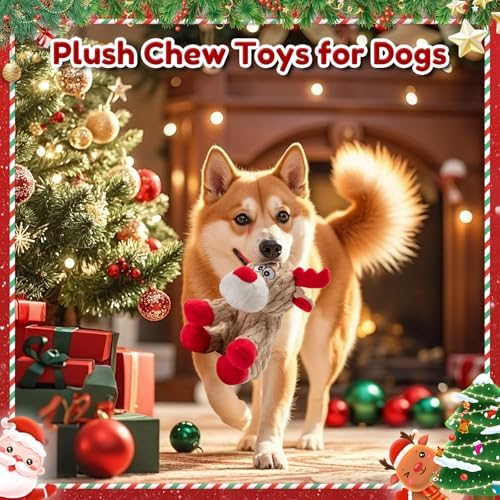 Dog Christmas Toys Plush Chew Toys for Dogs, Funny Reindeer Squeaky Dog Toy - Image 3
