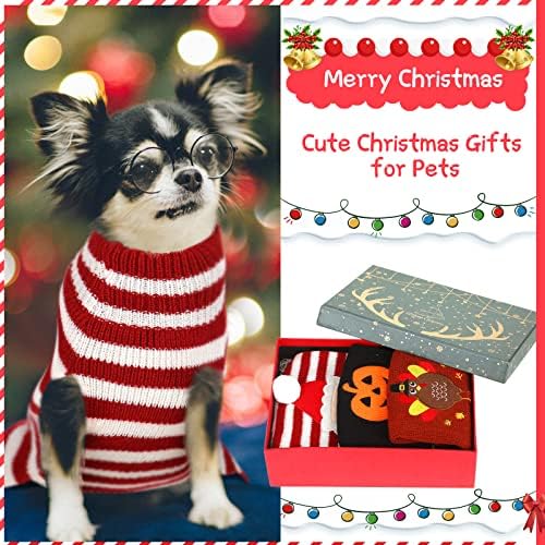 Sanwuta 3 Pcs Halloween Thanksgiving Christmas Dog Kint Sweaters Sets, L - Image 4