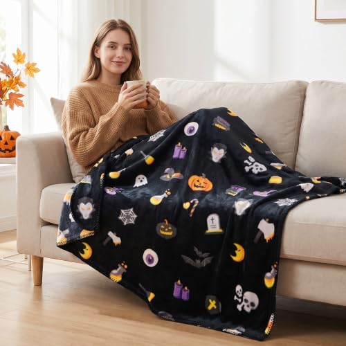 Gogreen Cozy Fleece Throw Blanket Halloween Decoration, Plush Ultra Soft Thick Flannel 300GSM Lightweight Travel Blankets for Couch Bed Sofa (Grey, 50x60 Inches) - U - Image 6