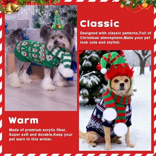 Reginary 9 Pack Dog Christmas Costume Xmas Sweaters Headband Scarf Set Christmas Dog Cat Sweaters Costume Winter Warm Small Dogs Clothes Adjustable Xmas Hair Hoop Headwear for Pet Accessories (L) - Image 6