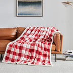 Touchat Sherpa Red and White Buffalo Plaid Christmas Twin Blanket 60" X 70", Fuzzy Fluffy Soft Cozy Blankets, Fleece Flannel Plush Microfiber Throw for Couch Bed Sofa (Red and White) - Image 2