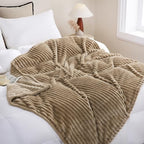 Tan Fleece Throw Blanket 50”×60” for Couch Sofa Livingroom - Image 2