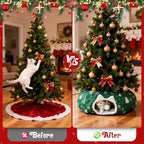 Cat Tunnel Bed Under Christmas Tree, Cat Tunnel Christmas Tree Skirt for Indoor Cats, Donut Tunnel Toys for Multiple & Large Carts, for Kitten, Rabbit, Puppy, Green Snowflake - Image 3