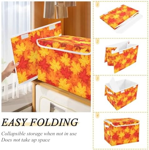 Bolaz Storage Bins with Lids and Handles, Fall Maple Leaves in Autumn Storage Box Storage Basket with Cover Collapsible Organizer Containers for Home Closet, Shelves - Image 4