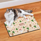 Christmas Dog Food & Water Mat, Paw Prints Santa Claus Snowman Xmas Pet Feeding Mat for Floor Non-Slip Waterproof, Super Absorbent Cat Bowl Mat, Easy to Clean Pet Placemat,16" × 24" - Image 2
