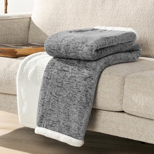 PAVILIA Sherpa Throw Blanket for Couch Sofa Bed, Melange Dark Gray, 50x60 - Image 5