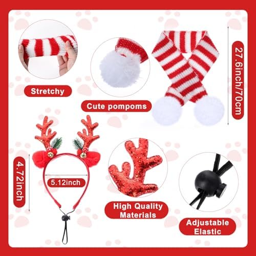 Reginary 9 Pack Dog Christmas Costume Xmas Sweaters Headband Scarf Set Christmas Dog Cat Sweaters Costume Winter Warm Small Dogs Clothes Adjustable Xmas Hair Hoop Headwear for Pet Accessories(M) - Image 3
