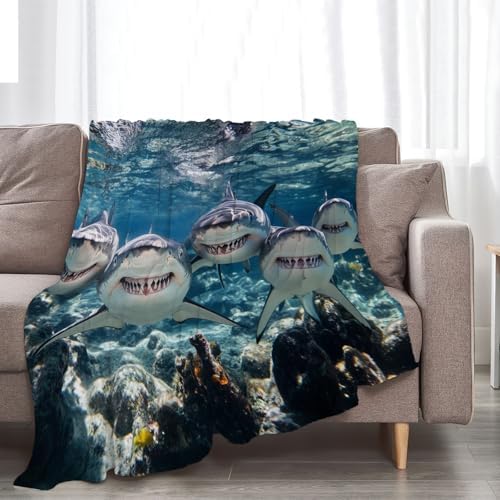 Funny Shark Blanket Marine Life Animal Throw Blankets Gifts for Girls Boys Kids Shark Lover Soft Cozy Fleece Plush for Couch Sofa Bed 60"x50" - Image 4