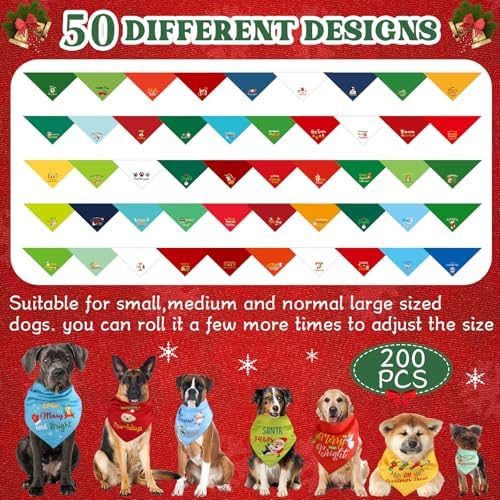 200 Pcs Christmas Dog Bandanas Bulk, Washable Pet Scarf Bibs - Image 4