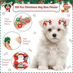 150 Pcs Christmas Dog Hair Bows Puppy Hair Bows Flower with Rubber Bands Bulk Curly Dog Accessories for Xmas Grooming Pet Favor Gift - Image 3
