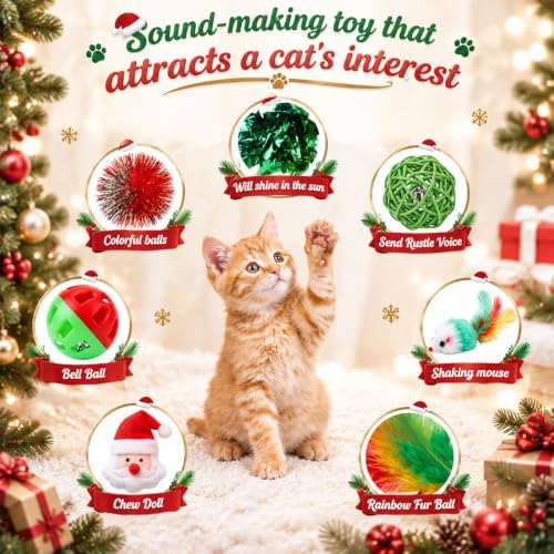 Foilswirl 150 Pcs Christmas Cat Toys Set, Red Green Indoor Kitten Toys - Image 4