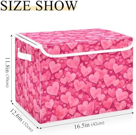 Bolaz Storage Bins with Lids and Handles,Valentines Day Pink Hearts Storage Box Storage Basket with Cover Collapsible Organizer Containers for Home Closet, Shelves - Image 2