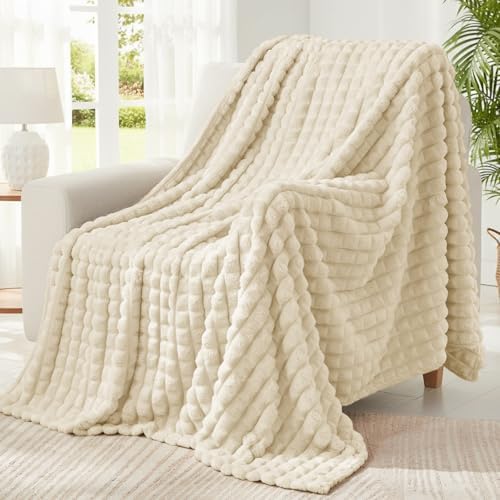 BEDELITE 3D Checked Beige Fleece Throw Blanket for Couch, 50x60 Inches by BEDELITE
