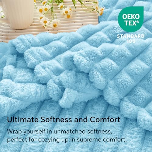 BEDELITE 3D Checked Light Blue Fleece Throw Blanket for Couch, 50x60 Inches - Image 5
