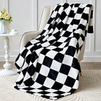 BEDELITE Checkered Fleece Throw Blanket for Couch, Black & White, 50"x60" - Image 4