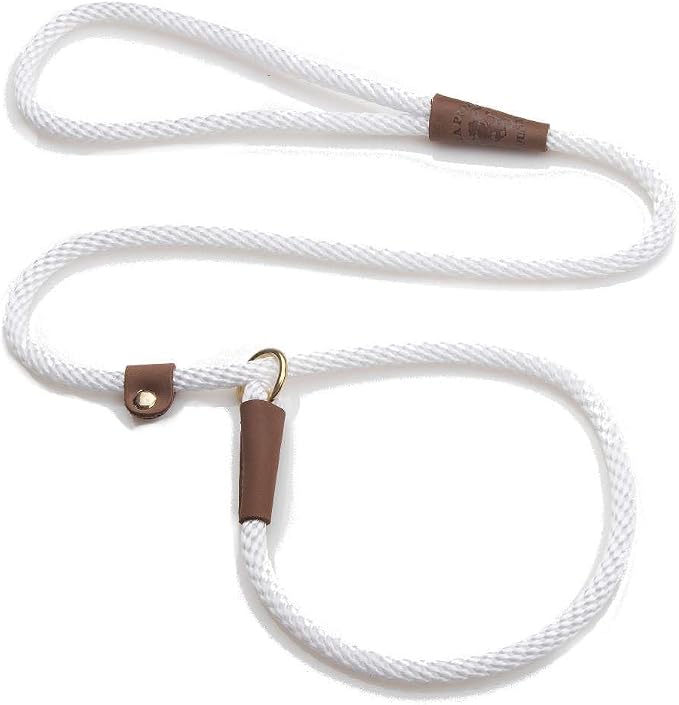 Mendota Pet Slip Leash - Dog Lead and Collar Combo - Made in The USA - White, 3/8 in x 4 ft - for Small/Medium Breeds
