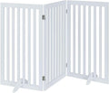 unipaws 36”H Free Standing Pet Gate for Dog, Tall Wooden Dog Gate, 60” Wide | Foldable Pet Fence for Doorway, Stairs, Step, Expandable Doggy Barrier, Room Divider, Indoor Use, White