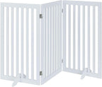 unipaws 36”H Free Standing Pet Gate for Dog, Tall Wooden Dog Gate, 60” Wide | Foldable Pet Fence for Doorway, Stairs, Step, Expandable Doggy Barrier, Room Divider, Indoor Use, White