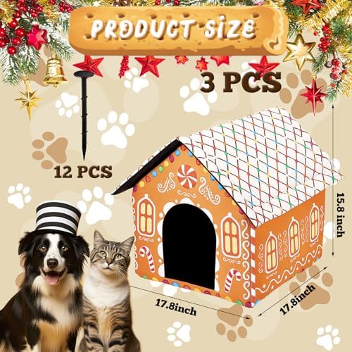 Doublefill 3 Pcs Christmas Gingerbread Cat House Outdoor Weatherproof - Image 2