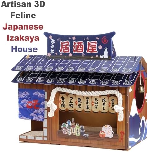 Cardboard Cat House with Scratcher, Japanese Izakaya Style Cat Hideout - Image 6