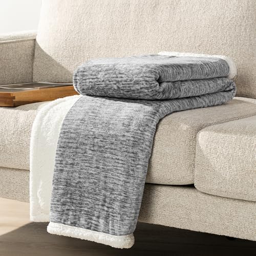 PAVILIA Sherpa Throw Blanket for Couch Sofa Bed, Melange Light Gray, 50x60 - Image 5