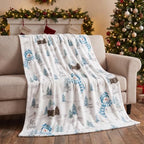 Horaldaily Christmas Blue Snowman Pine Flannel Throw Blanket 60x80 - Image 2