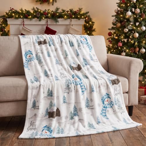 Horaldaily Christmas Blue Snowman Pine Flannel Throw Blanket 60x80 - Image 2