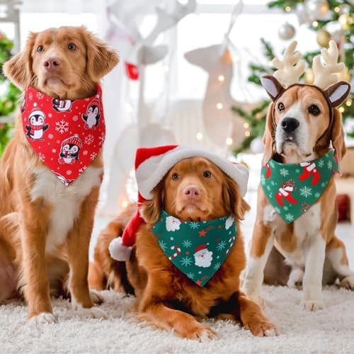 Preboun 50 Pcs Christmas Dog Bandanas Bulk, Red and Green Santa Snowmen - Image 4